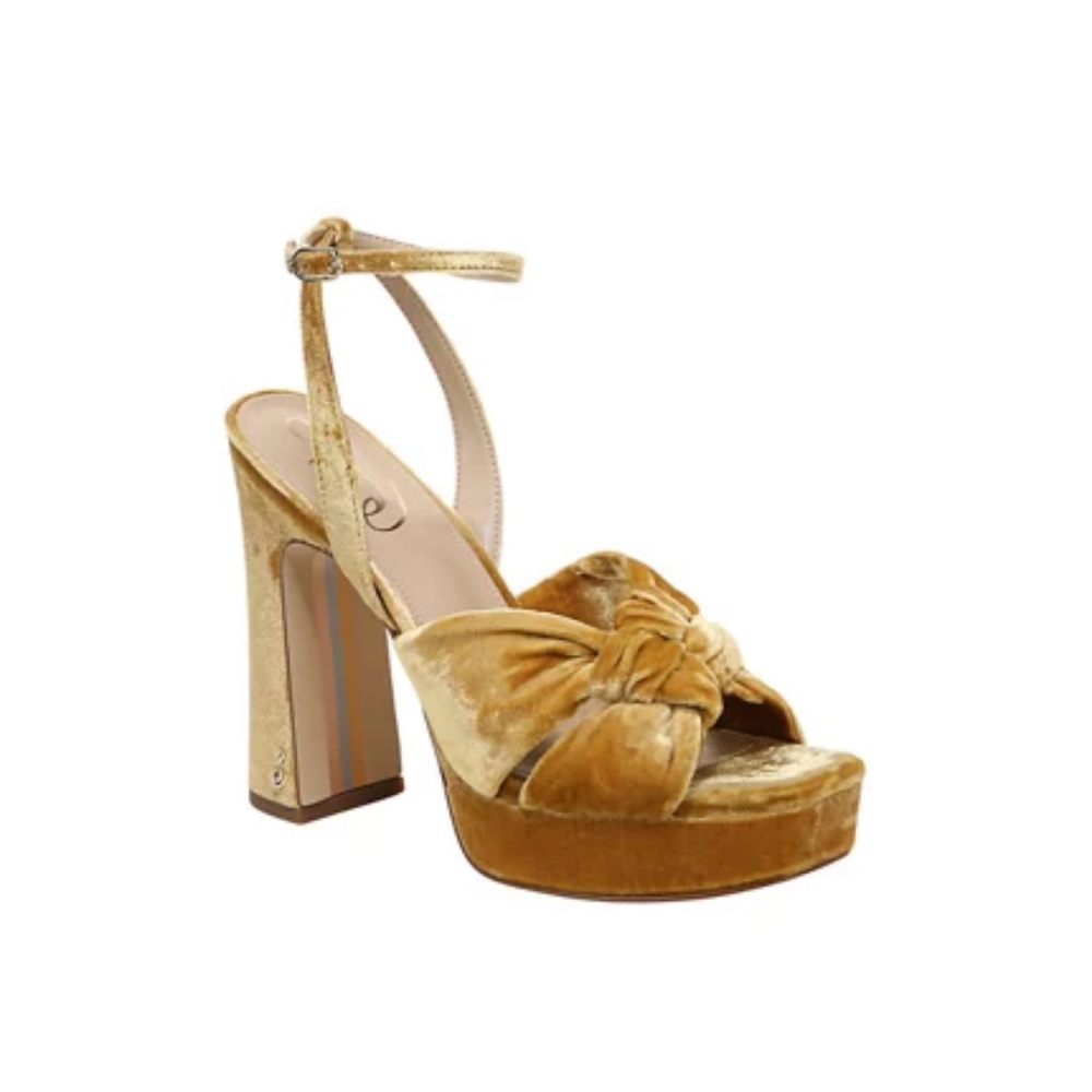 Worn Once Sam Edelman Kristen Platform Heeled Sandals Saffron Velvet Size 38